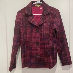Trisha‎ Tyler Womens Pink Purple Plaid Knit Button Front Cardigan Jacket Size S